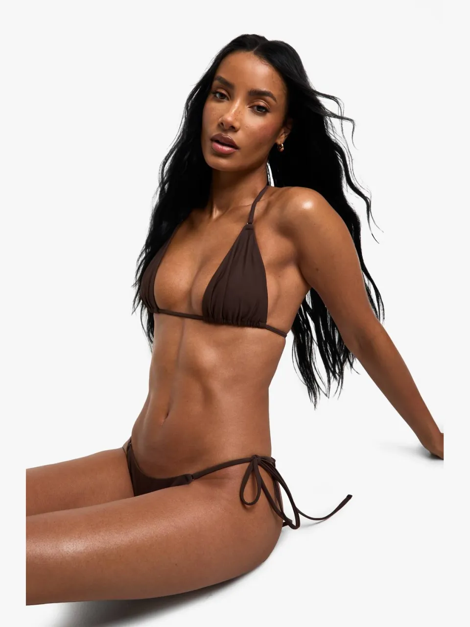 boohoo Dames Petite Swimwear Essentials Tie Side Brief chocoladebruin, foto 4