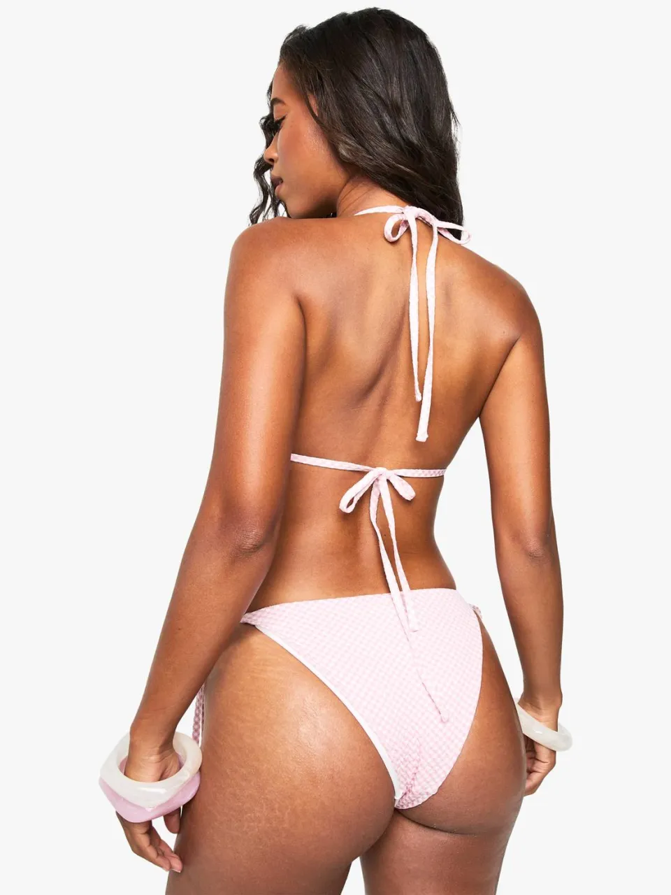 boohoo Dames Seersucker Bow Tie Zij-Bikini Slip lichtroze, foto 2