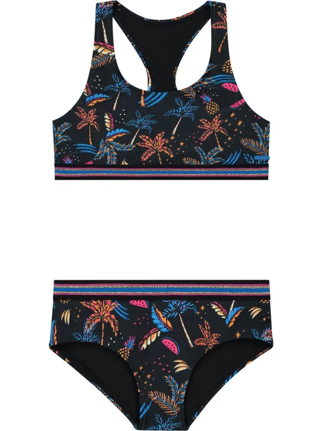 Shiwi Bikini set CHARLIE RACERBACK SET - HIPSTER - black palms - 122/128