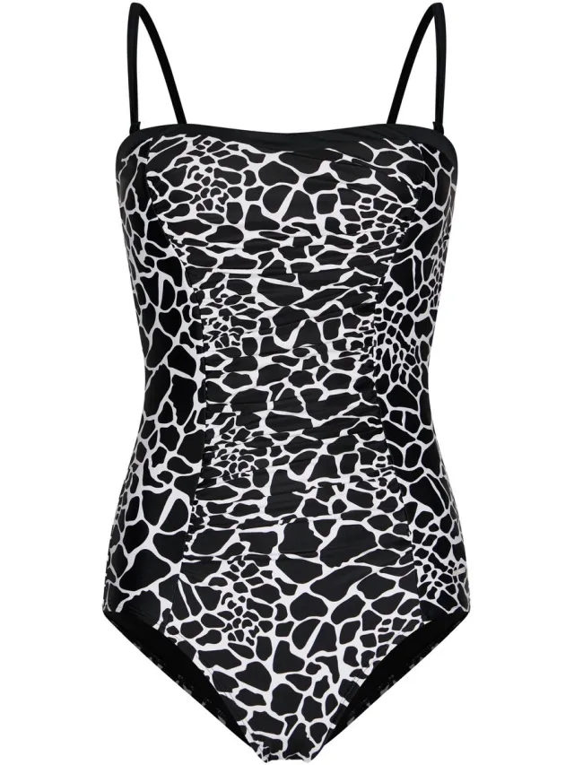 Pastunette Bandeau Badpak - Noir Safari - Zwart/Wit - Corrigerend - Strapless
