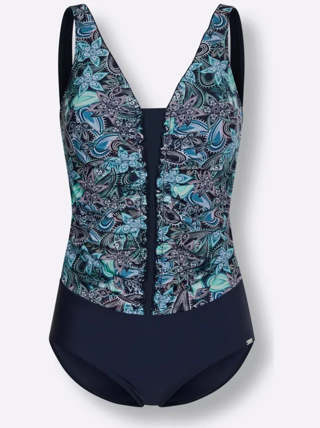badpak marine met smaragdgroene print marine-smaragdgroen geprint