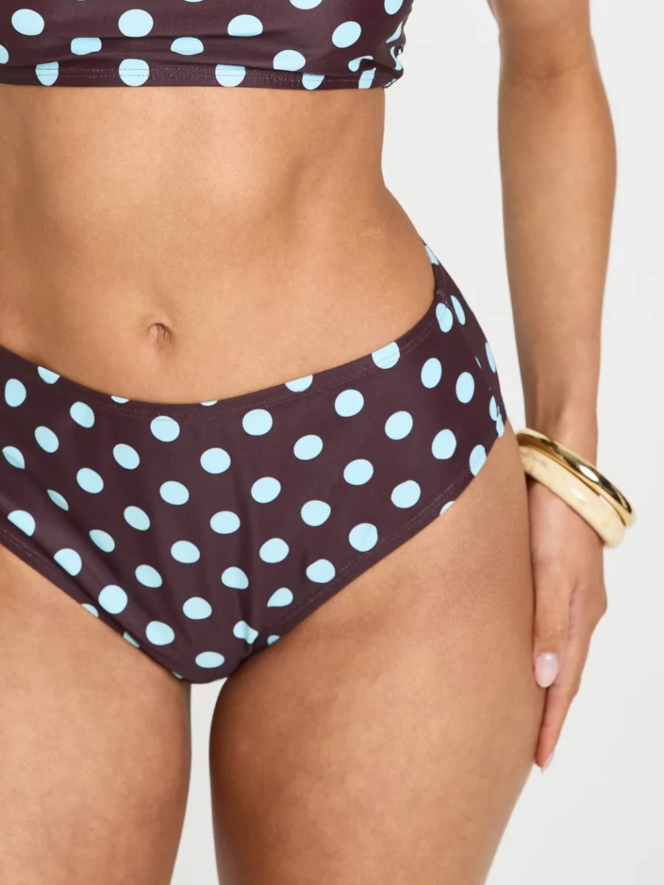 boohoo Dames Polkadot Essentials Hoge Taille Bikinibroekje chocoladebruin, foto 4