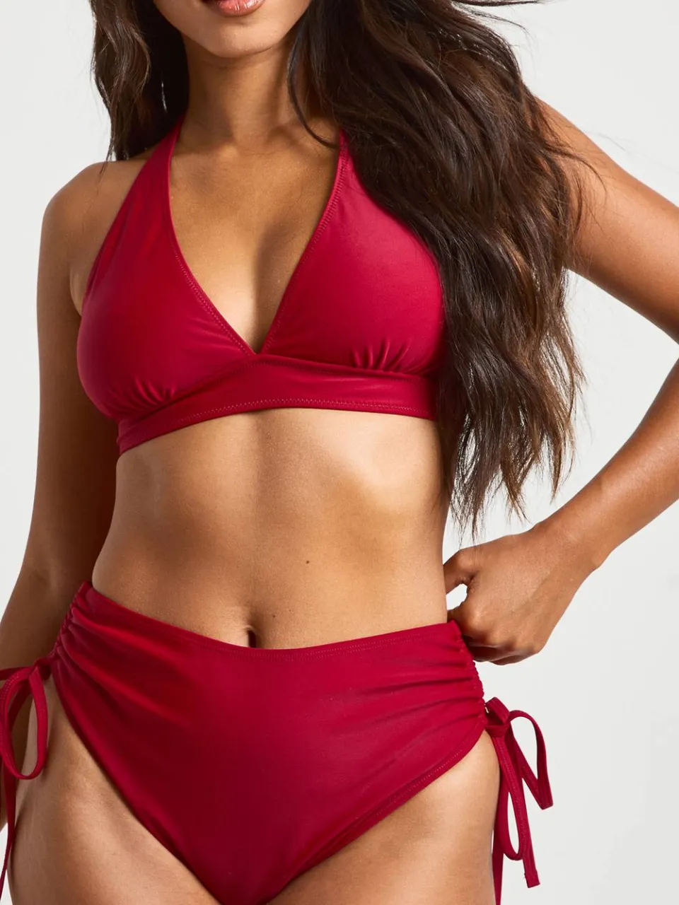 boohoo Dames Bikini Top Met Diepe Halslijn En Nekband bordeaux rood, foto 3