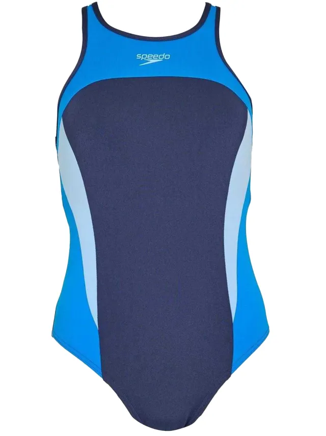 Speedo Dames/Dames Kleurblok Gekruiste Rug Eèn Stuk Zwempak (Lagune Blauw)