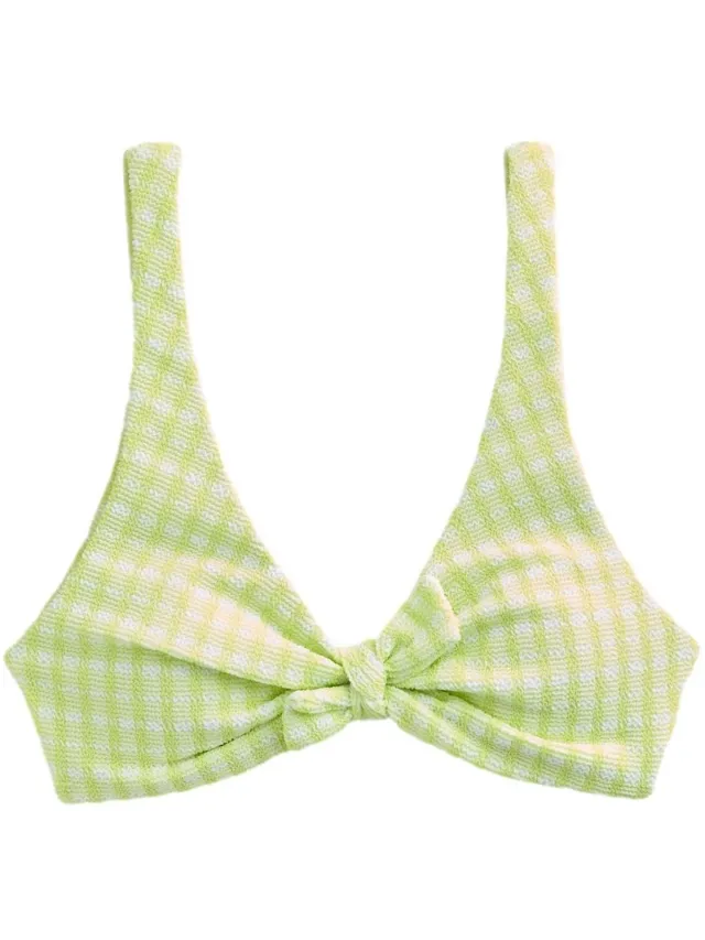 Next Dames - Half-lange bikinitop - Geel Lime Green Gingham Crinkle