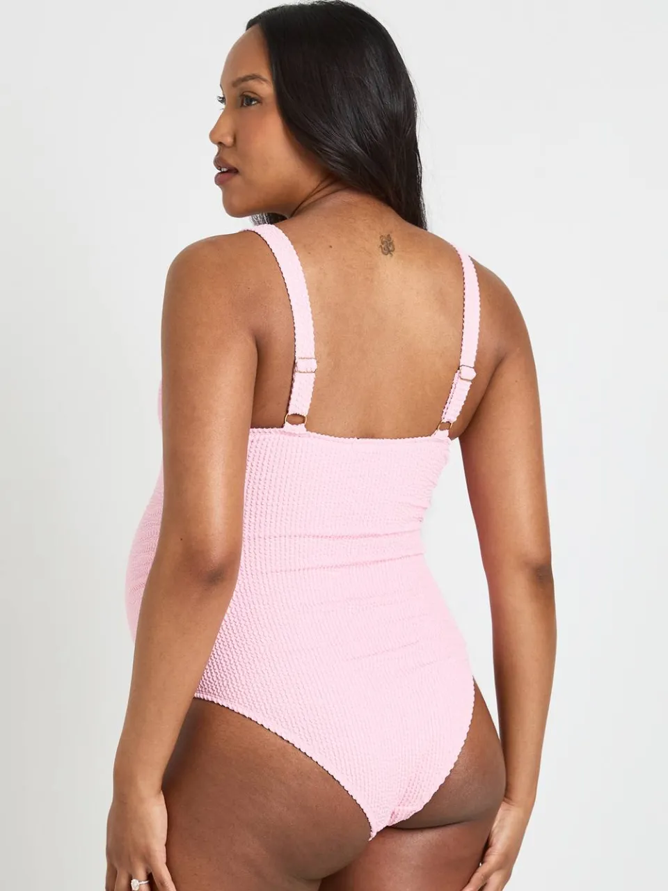 boohoo Dames Zwangerschaps Badpak Met Crinkle Structuur, Ronde Hals En Decoratief Detail baby roze, foto 2