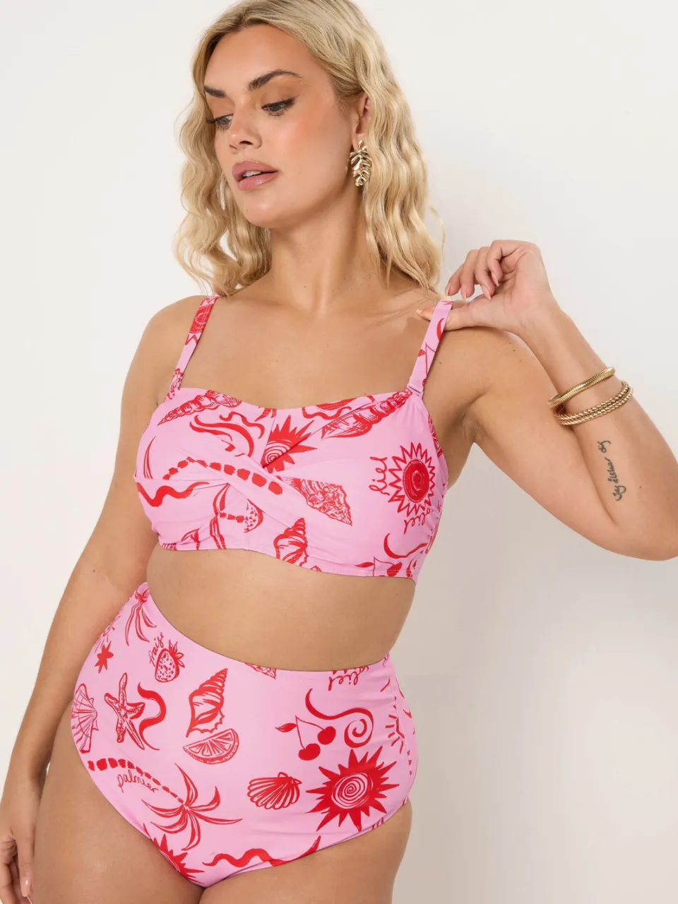 Yours Roze Bandeaubikinitop Met Schelpenprint Pink