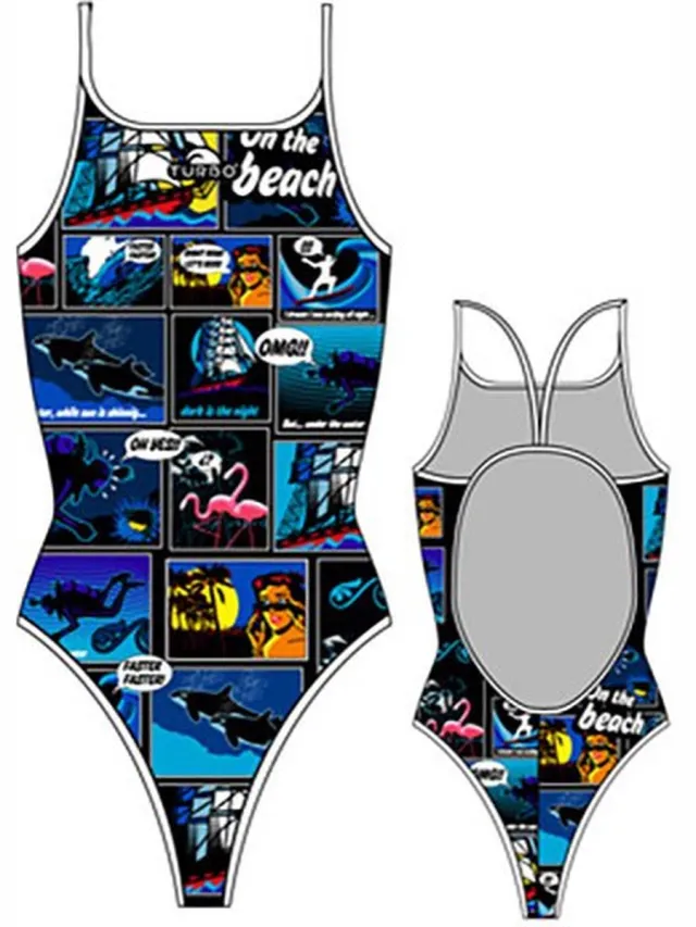 Turbo New Comic Badpak Met Dunne Bandjes Zwart 7-8 Years Meisje Multicolor