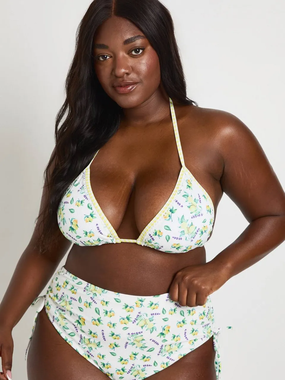 boohoo Dames Plus Citroenprint Hoog Getailleerde Driehoekige Bikini Set citroen, foto 3