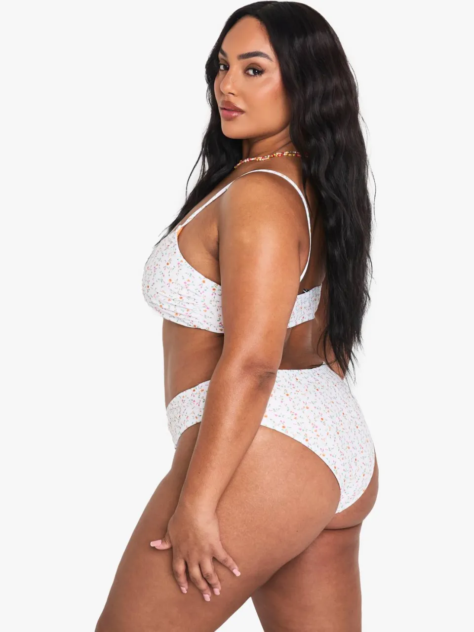 boohoo Dames Plus Omkeerbare Ditsy Floral Bikini-Broekjes met Zijstrik oranje, foto 3