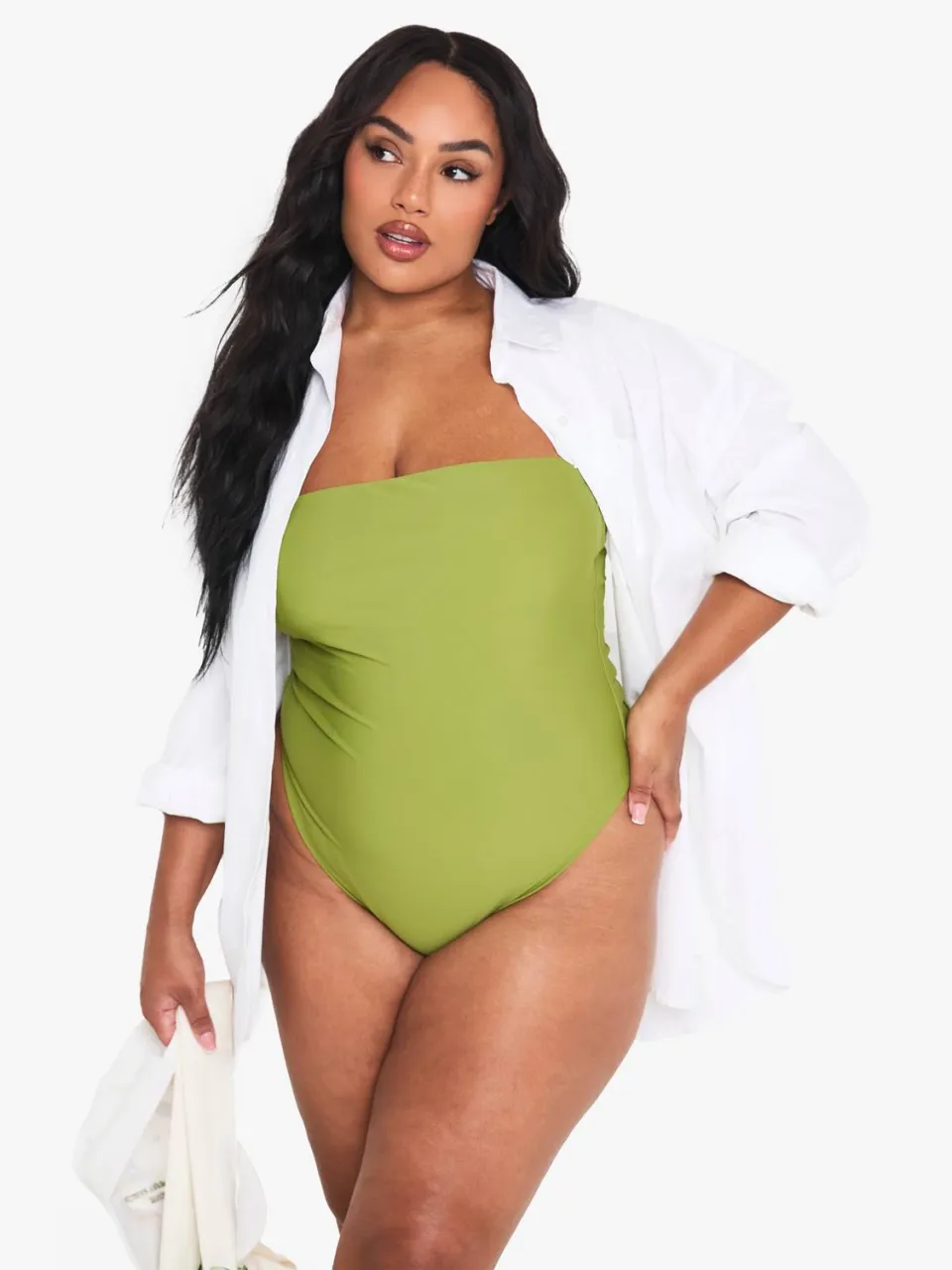 boohoo Dames Plus Bandeau Badpak olijf, foto 2