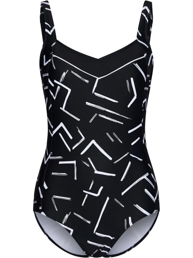 Pastunette Dames Badpak Pastunette - White Stripes - Zwart - Corrigerend