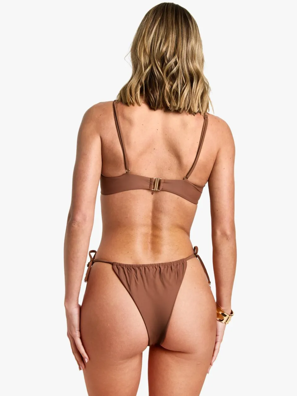 boohoo Dames Feather Charm Trim Tie Side Bikini Bottoms donkerbruin, foto 4