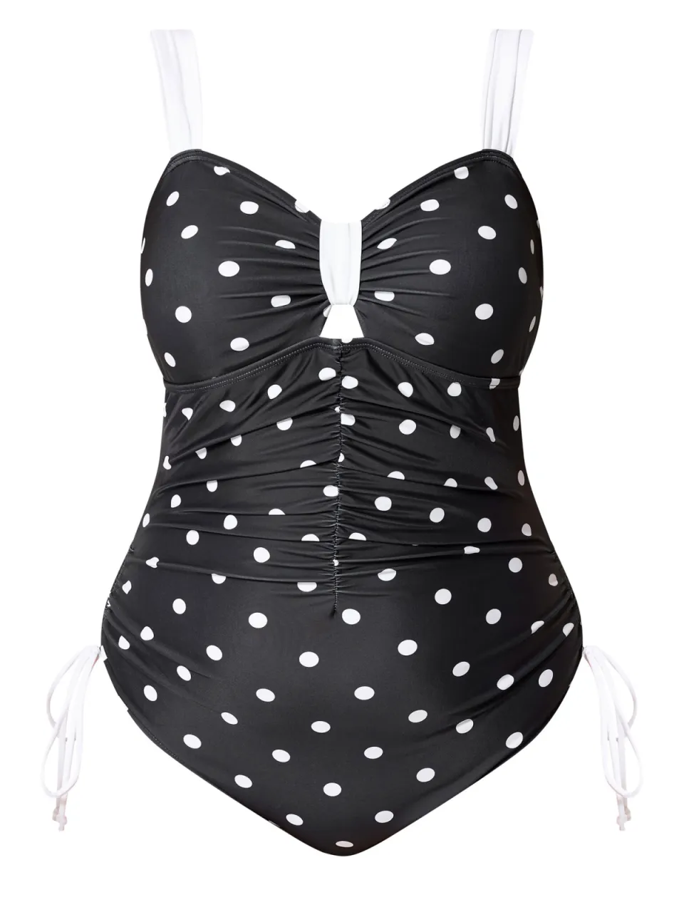 Yours Zwart Zwempak Met Polka Dots En Contrasterende Details, foto 3