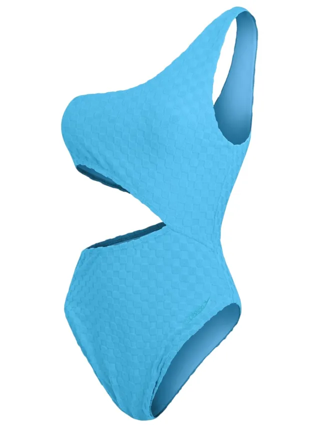 Speedo Dameszwempak met uitgesneden details en een dambordpatroon in reliëf (Blauw)
