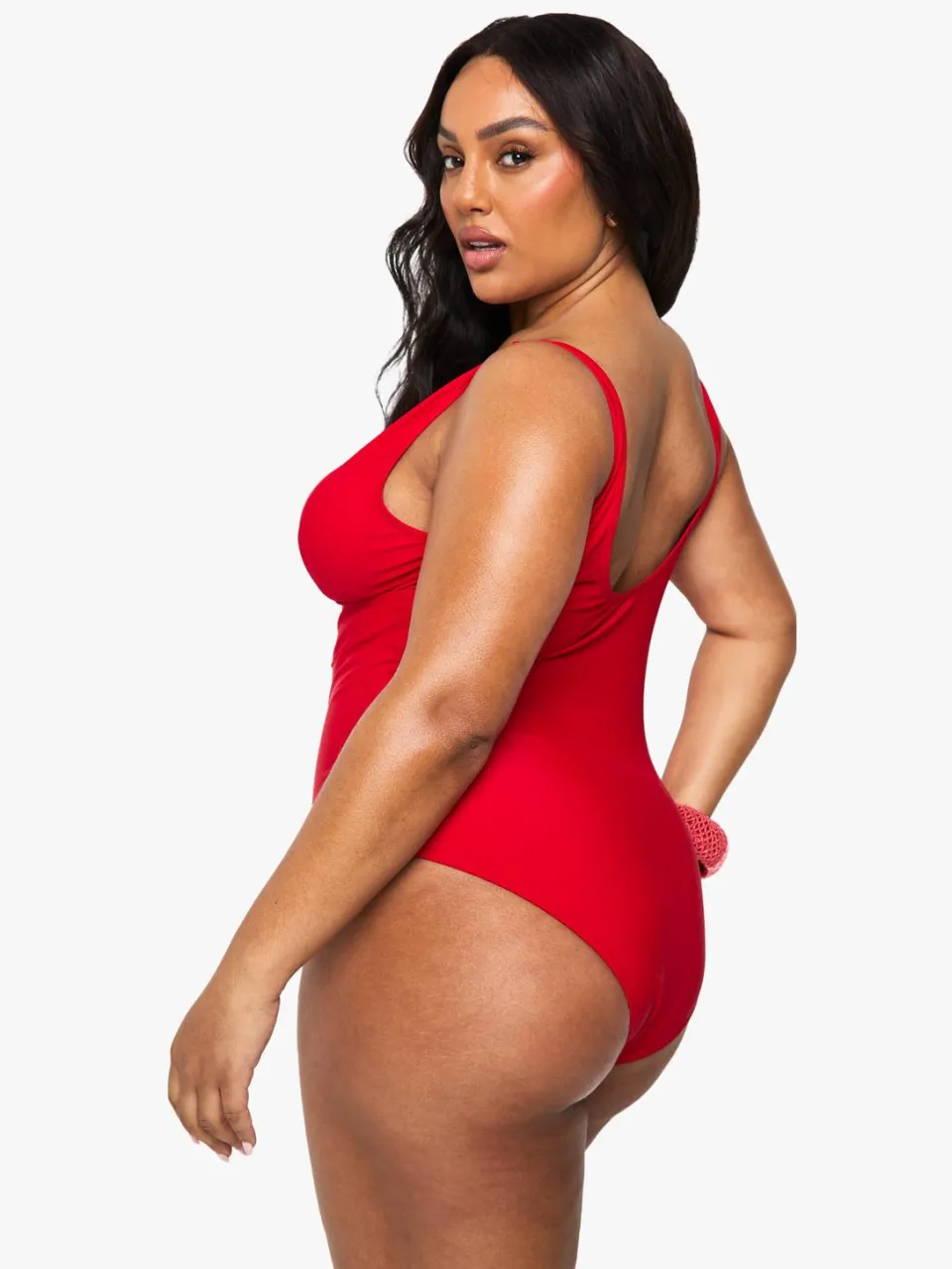 boohoo Dames Badpak met buikcontrole en diepe V-hals rood, foto 2