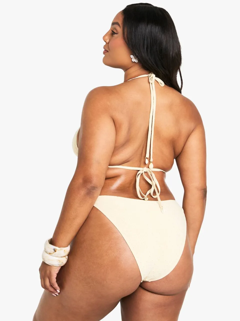 boohoo Dames Plus bikini met schelpenversiering, borduurdetails, strik aan de voorkant en hoge taille bikini citroen, foto 2