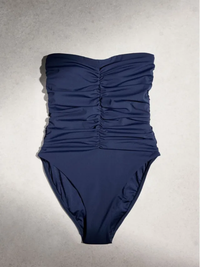Next Dames - N. Premium buikcorrigerend bandeau-badpak van Italiaanse stof - Blauw Navy Blue