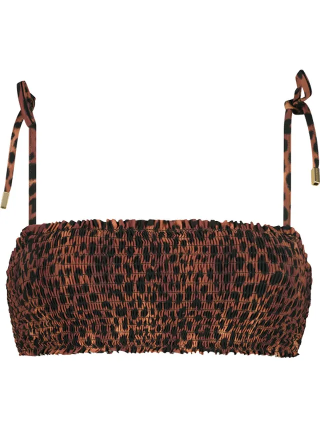 Beachlife Leopard Lover shirring bikinitop Bruin, zwart