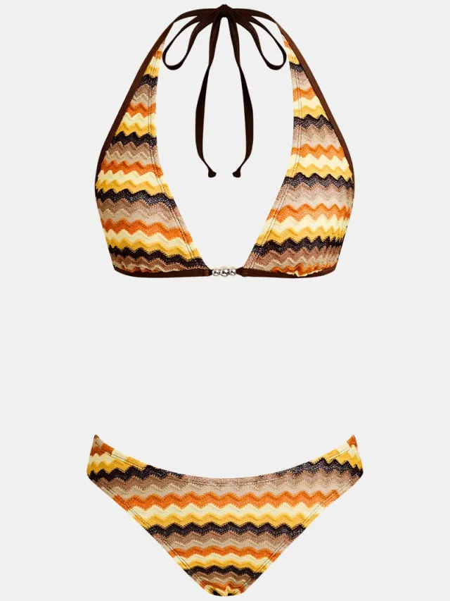 Cupshe Gehaakte Triangle Bikini Set - Chevronpatroon - Dames - Bruin