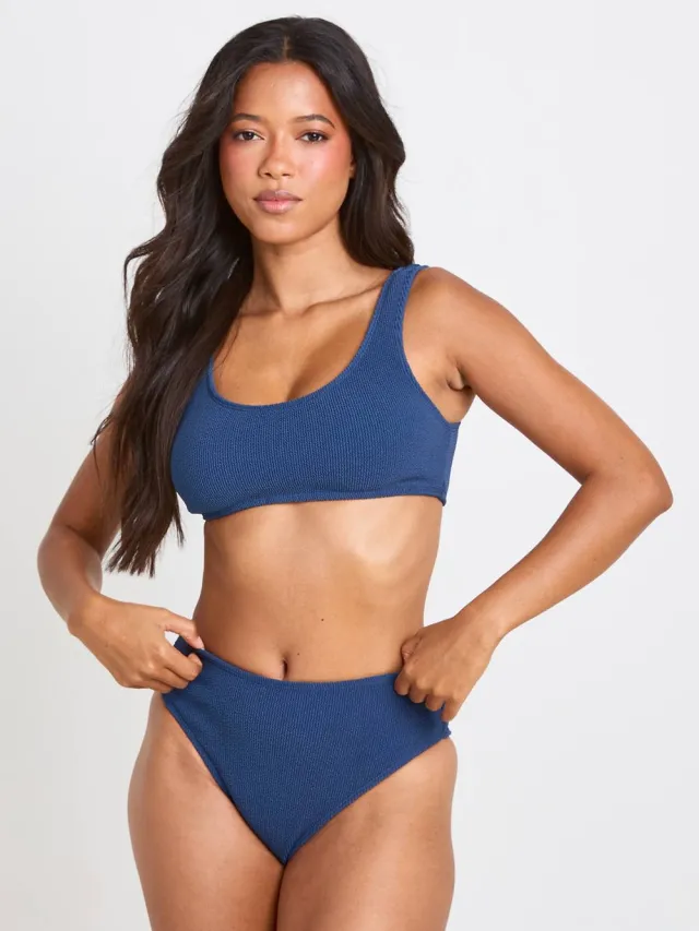 boohoo Dames Getextureerd Hoge Taille Bikinibroekje marineblauw, foto 3
