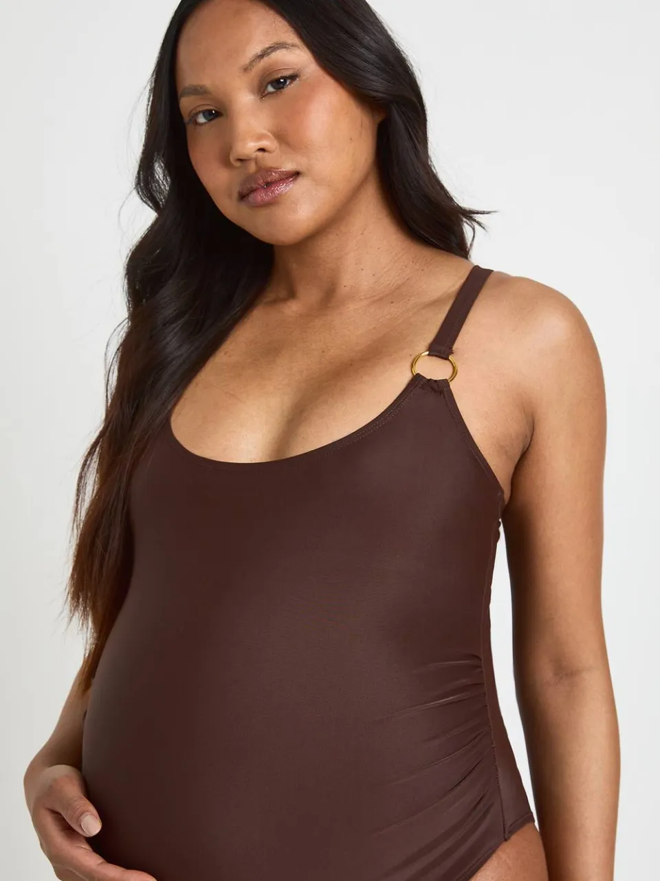 boohoo Dames Zwangerschapsbadpak Met Detail Aan De Hals En Ronde Halslijn chocoladebruin, foto 4