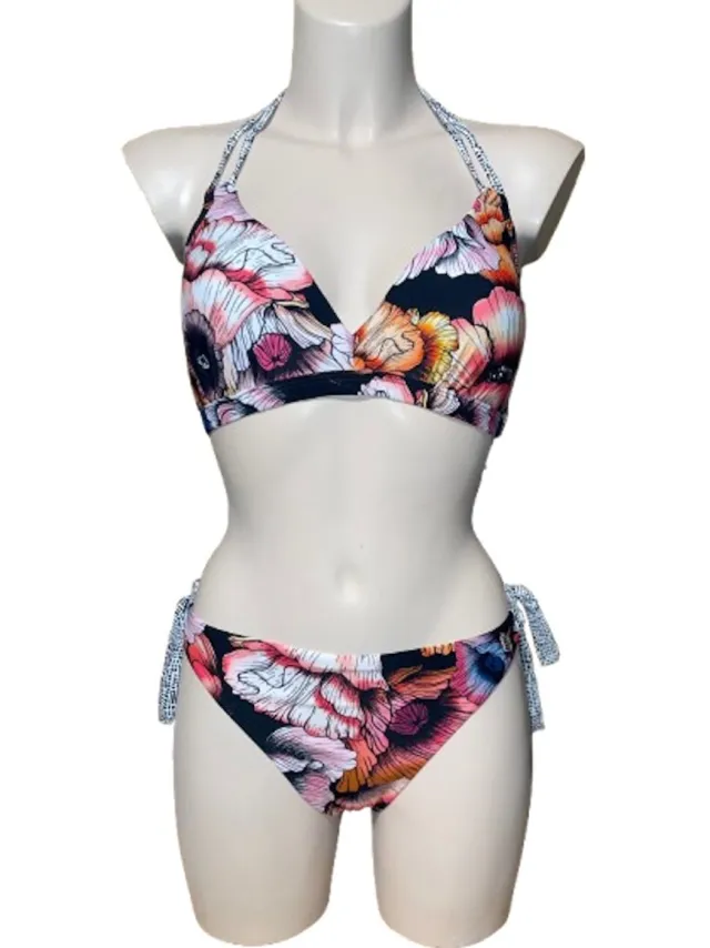 Beachlife California Poppies Bikini Set - Maat Top 40D + Slip Mt 40 zwart gemêleerd
