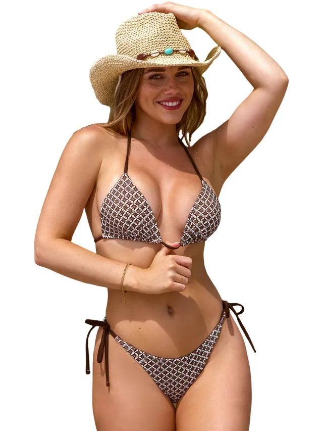 Cupshe Omkeerbare Bikiniset - Driehoek Bikini (2-in-1) - Met Strikjes - Dames - Bruin