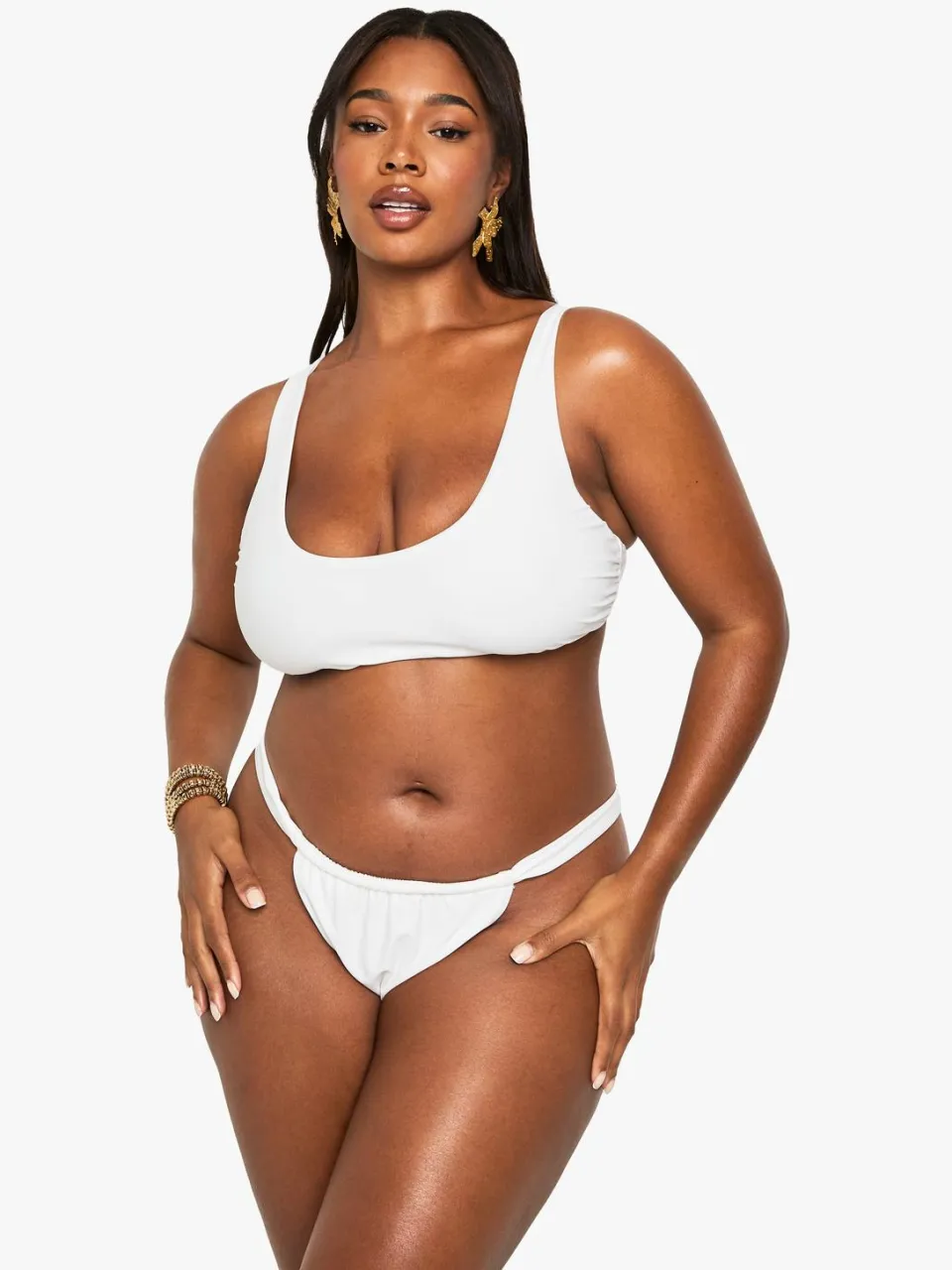 boohoo Dames Plus Swimwear Essentials Tanga Slip wit, foto 3