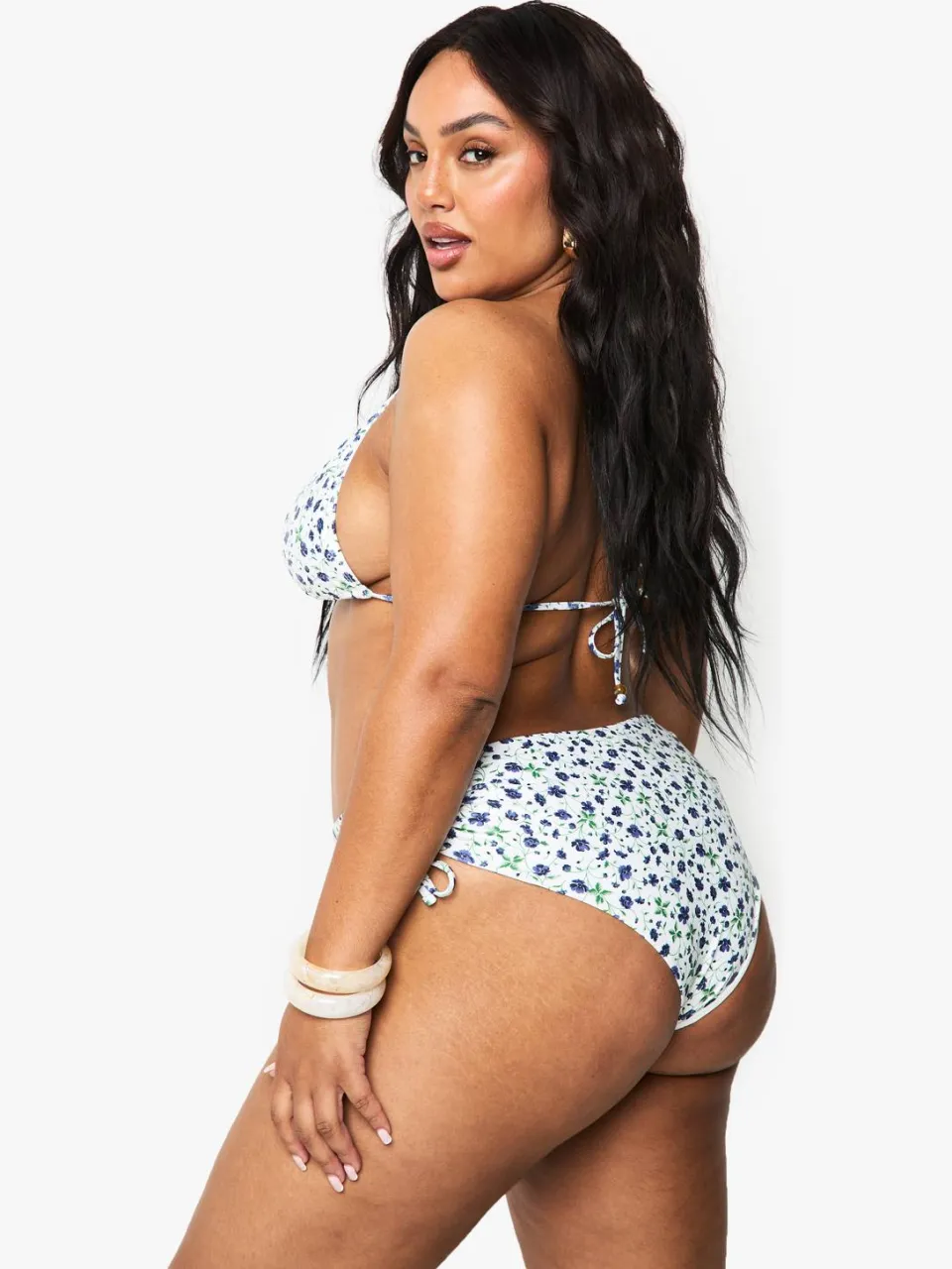 boohoo Dames Plus Ditsy Floral met kralen asymmetrische bikini slip met zij-tie violet, foto 3