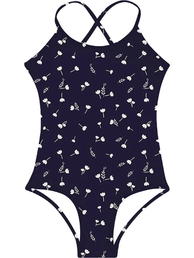 Slipstop badpak Navy Grain - blauw met witte bloemen