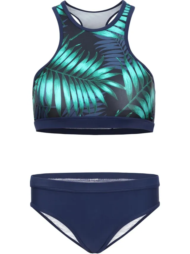 La V Bikini sport basic Tropical leaf 152-158 Navy