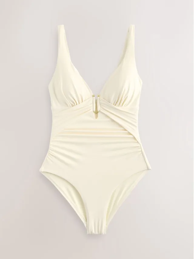 Next Dames - Utrim diep uitgesneden badpak met figuurcorrectie - Crème Ecru Cream