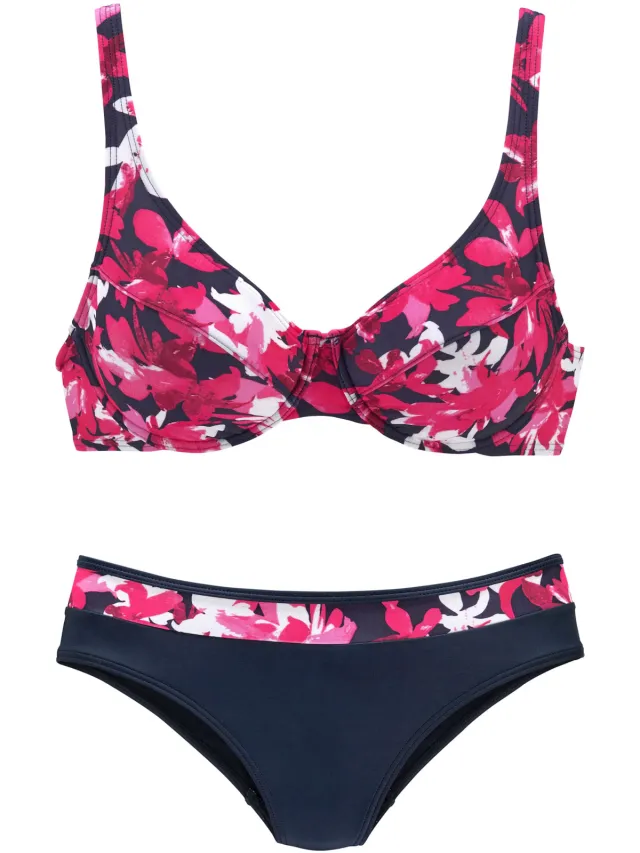 beugelbikini bessenrood geprint