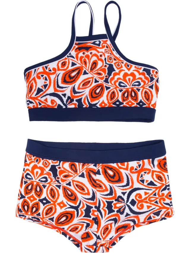 La V Bikini hipster broekje en crop top met racerback - lanzarote 104-110 Orange