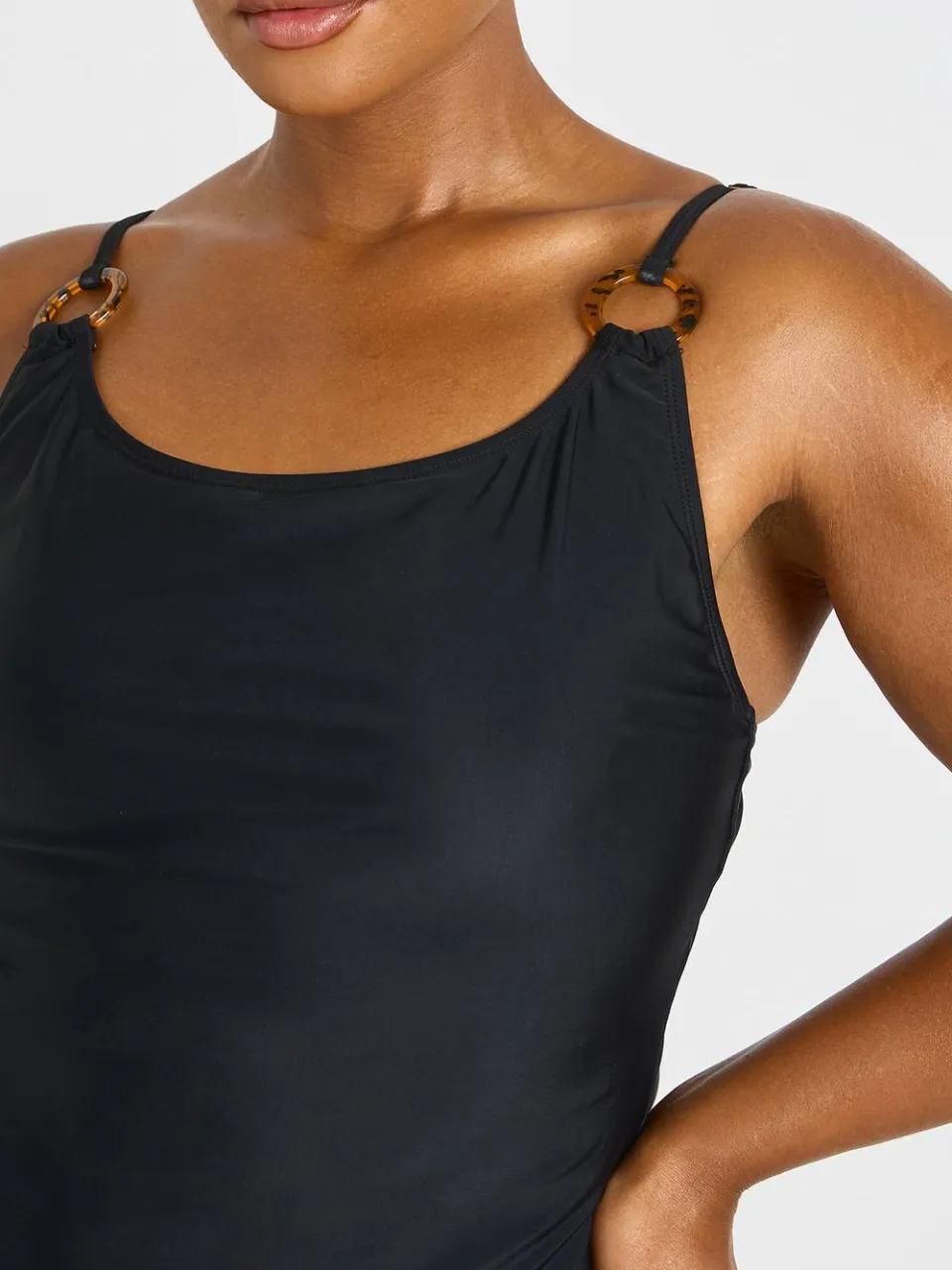 boohoo Dames Plus Badpak Met Trim Detail En Ronde Hals zwart, foto 4
