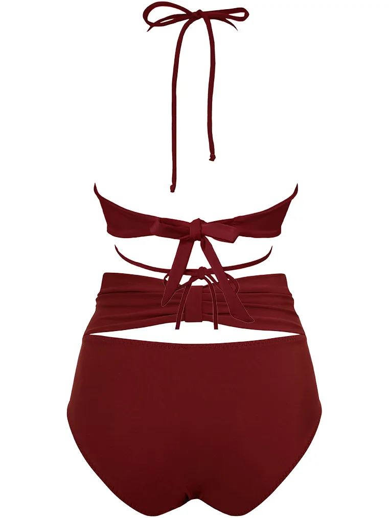 Anekdot dames vegan Bikiniset Versatile Bow Back Merlot donkerrood, foto 2