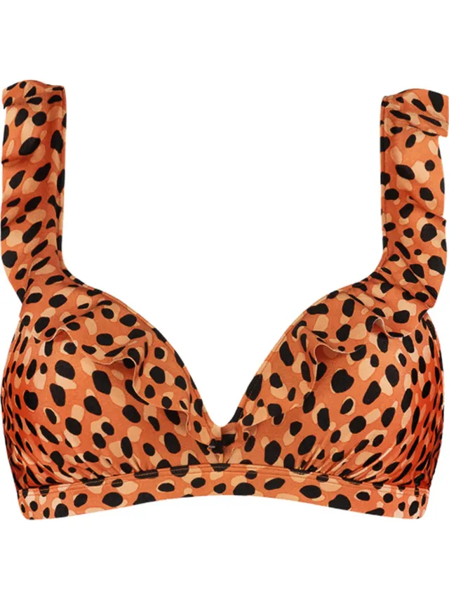 Beachlife Leopard Spots ruffle bikinitop met voorgevormde cups en beugel - dames Dierenprint