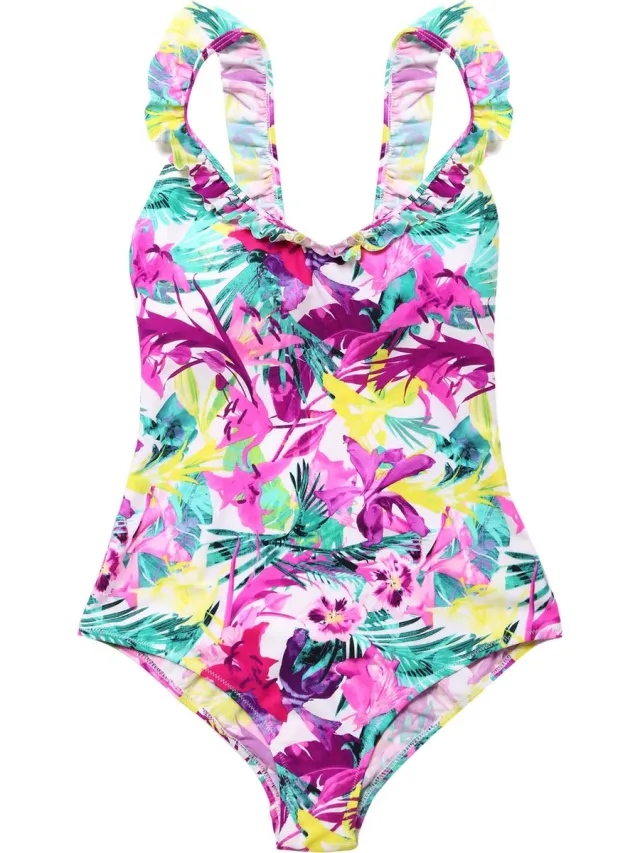 La V Badpak dames met V hals - Violet pink - L (valt Klein)