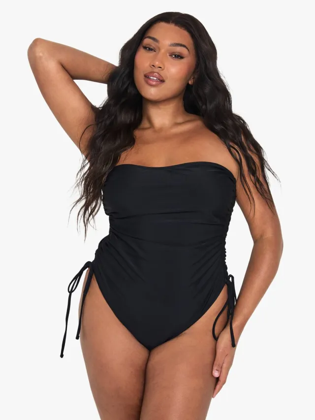 boohoo Dames Plus Zwemkleding Essentials Geraffelde Buikcontrole Badpak Zwart