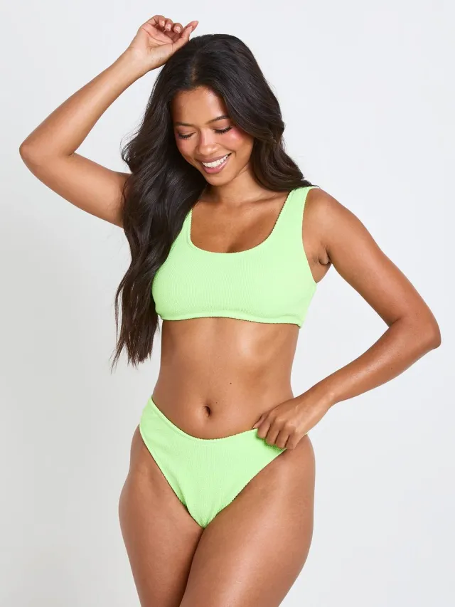 boohoo Dames Gestructureerde Scoop Bikinitop Limoen