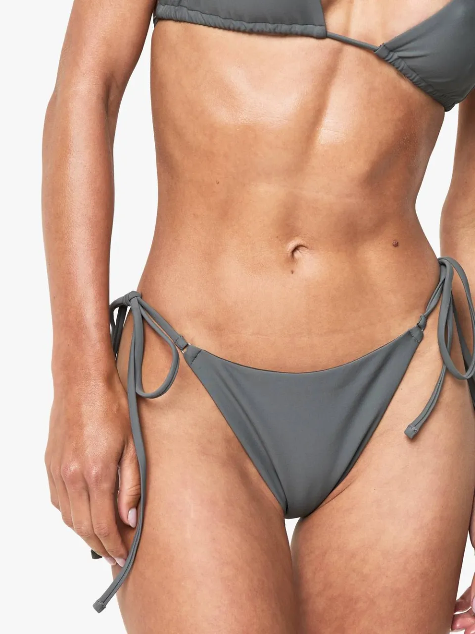 boohoo Dames Zwembroek Essentials - Slipje met zijtouwen leisteen, foto 4