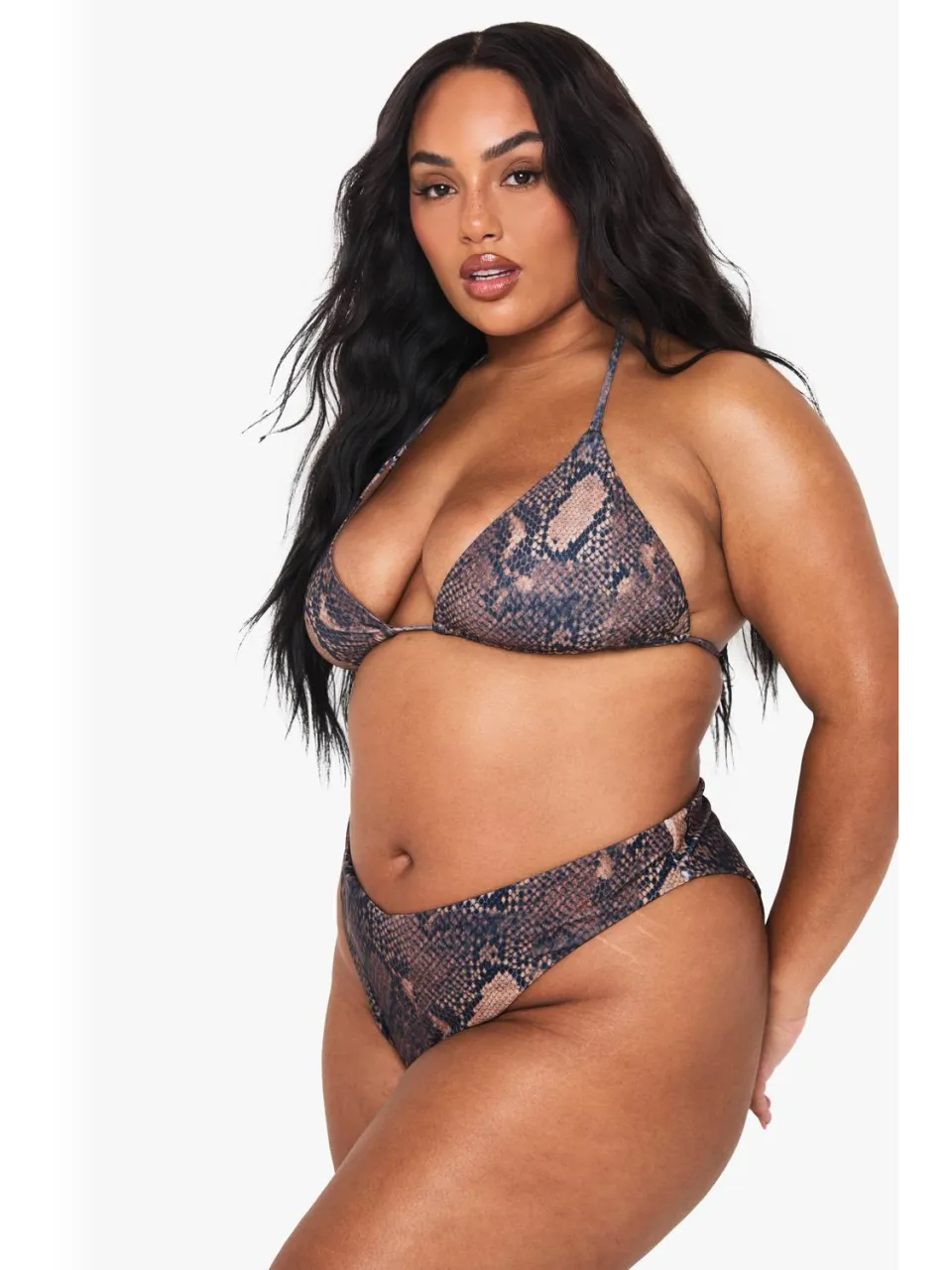 boohoo Dames Plus slangenprint V-vormige hoge taille bikini-onderstukken, foto 3