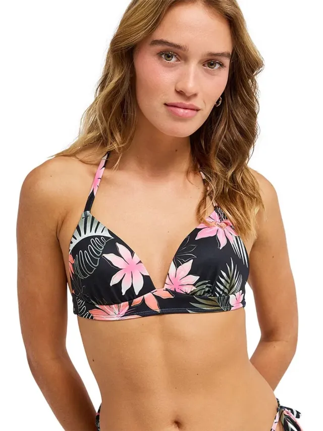 Roxy Paradise Fleur Molded Fixed Triangle Bikinitop Zwart XL Vrouw Anthracite Paradise Fleur Swim