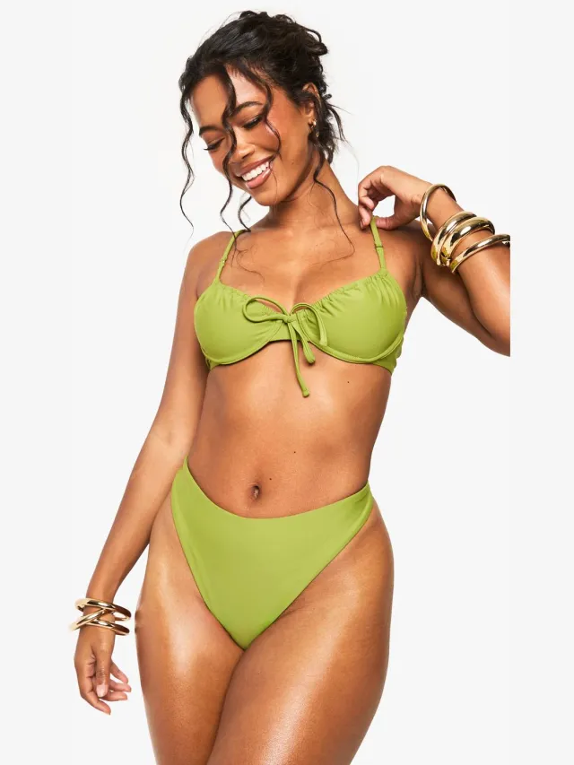 boohoo Dames Swimwear Essentials Bikini Top met beugels Olijf