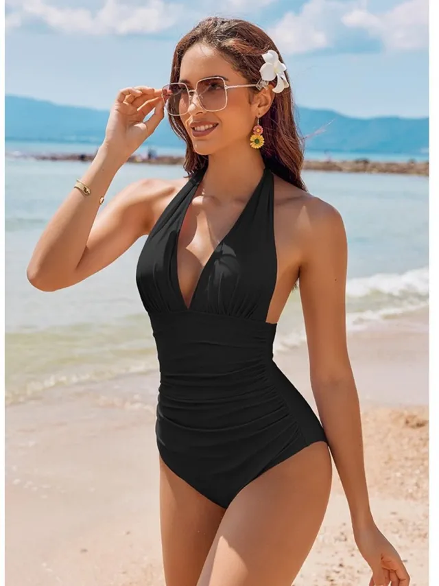 SUNMOOL Dames Monokini - Badpak - Zwempak - Swimsuit - Zwart - Maat :