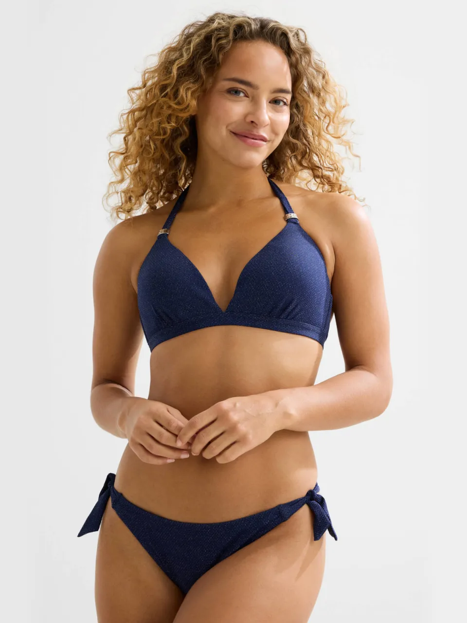 BEACHWAVE halter bikinitop met lurex donkerblauw