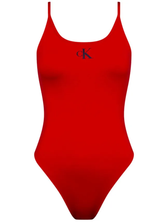 Calvin Klein dames badpak scoop back ck monogram rood