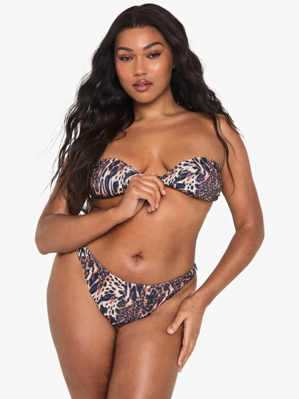 boohoo Dames Plus Swimwear Essentials Leopard Bandeau Bikini Top luipaardprint, foto 3