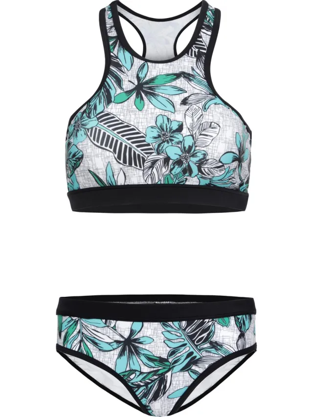 La V Bikini sport basic Jungle bloemen 128-134 Grijs- Turkoois